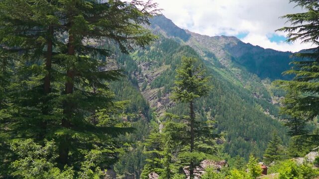 Scenic Himalayan mountain views during the summer season as seen in Pangi Valley, Himachal Pradesh, India. Natural view of the Himalayan mountain range during the summer season in Himachal Pradesh