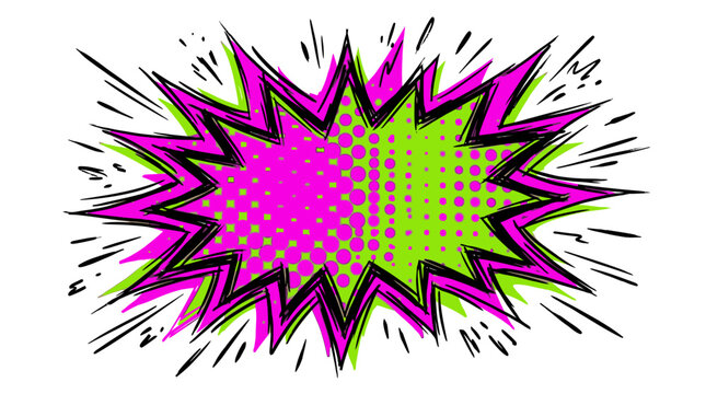 Spiky Magenta and Lime Green Pop Art Expression Bubble with Sketchy Speed Lines