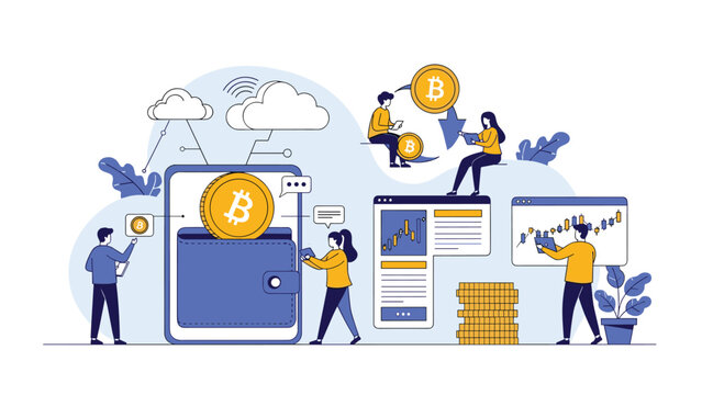 Financial team manages digital assets and cryptocurrency wallet transactions using cloud technology and real time data analysis tools.