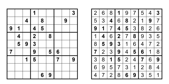 Sudoku schwer mit L&ouml;sung &ndash; Anspruchsvolles Zahlenr&auml;tsel Layout Vorlage zum Ausdrucken f&uuml;r Profis