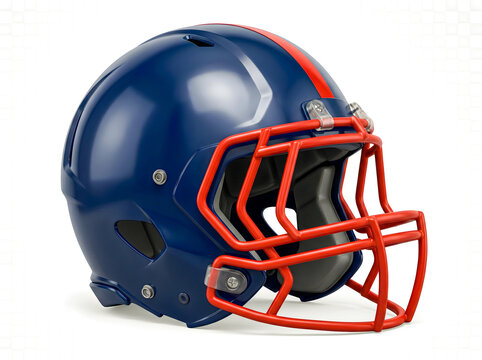 Blue american football helmet with red facemask isolated on white background football helmet mockup