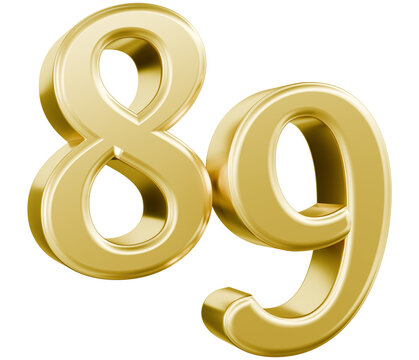 Gold metallic 3D render of number 89