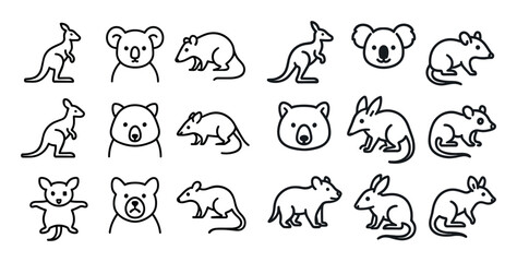 Obraz premium Australian wildlife icons with kangaroo koala outline