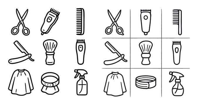 Barber icons with scissors clipper outline