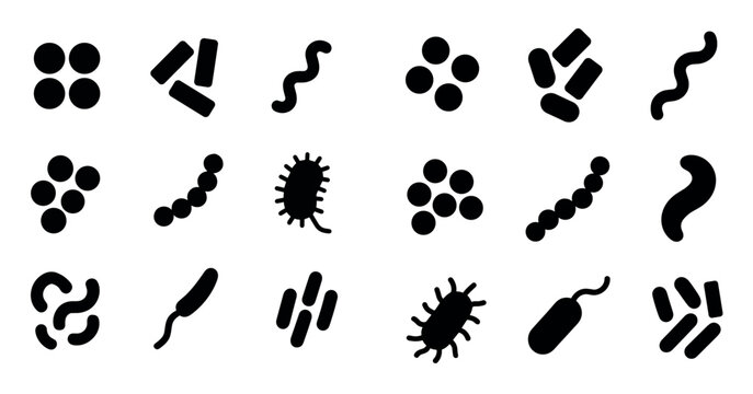 Microbiology icons with bacteria germs silhouette