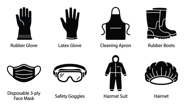 Personal protective equipment and hygiene items set for safety and cleanliness collection icon collection.