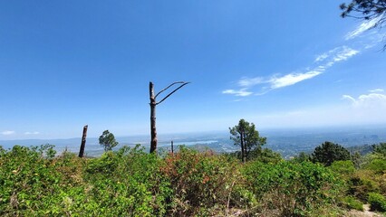 Fototapeta premium Stunning Panoramic Mountain View Overlooking Lush Green Valley And City