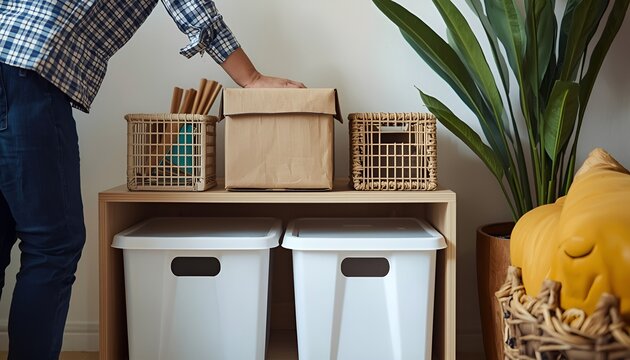 Organizing storage boxes minimal home lifestyle concept
