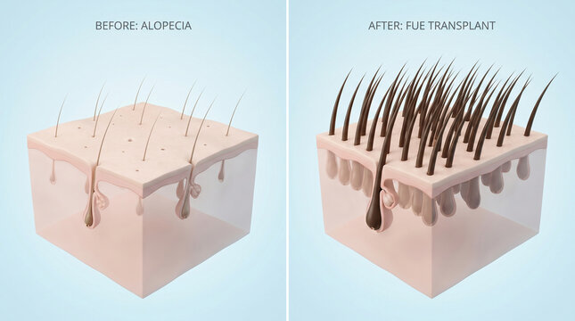 Alopecia vs FUE Hair Transplant Follicle Anatomy