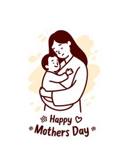 Obraz premium Happy Mothers Day minimalist line art illustration of mother and baby, elegant greeting card design