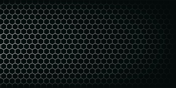 Dark hexagon abstract technology background with blue and green colored bright flashes under hexagon. Hexagonal gaming vector tech illustration black abstract background.