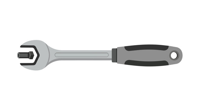 Industrial steel spanner wrench tightening a metal bolt with ergonomic handle illustration isolated on white background