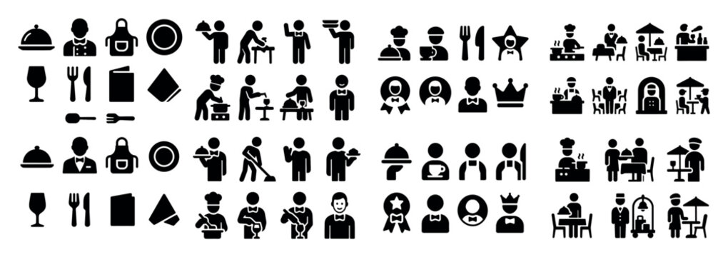 Restaurant icons with chef fork wine minimal