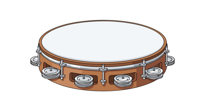 Traditional Wooden Tambourine Percussion Instrument Illustration Isolated on White Background
