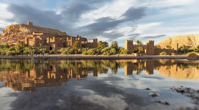 Fortified village, residences of the Kasbah Ait Benhaddou, High Atlas, Ksar Ait Benhaddou, Ouarzazate Province, Souss-Massa-Dra&acirc;, Morocco