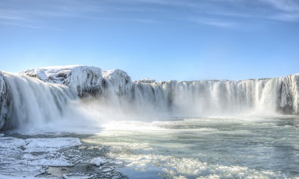 Go&eth;afoss Waterfall in winter with snow and ice, Northwestern Region, Iceland