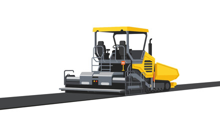 Obraz premium Yellow Asphalt Paver Machine Illustration Isolated on White Background. Heavy Road Construction Equipment for Paving and Highway Maintenance.