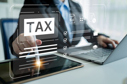 Concept of tax preparation and financial compliance. Filing official tax documents and forms for government reporting, auditing, and financial accounting purposes. Fermion