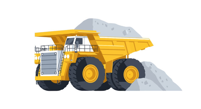 Giant Yellow Mining Haul Truck Illustration, Heavy Industrial Dump Truck for Quarry and Construction, Isolated on White Background