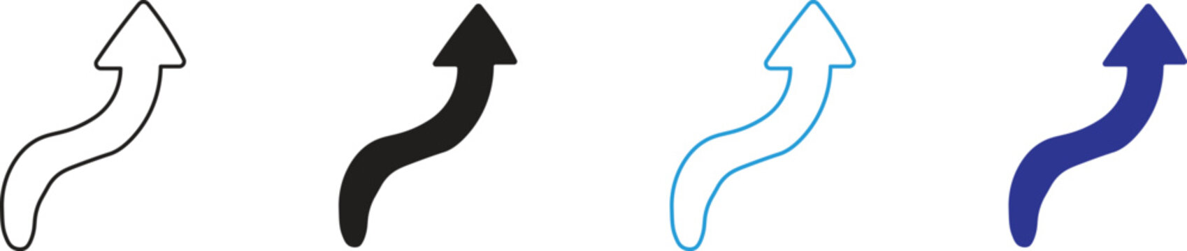 Curved Upward Arrow Icon Representing Direction Change, Flow Movement and Navigation Path in Outline Line Style
