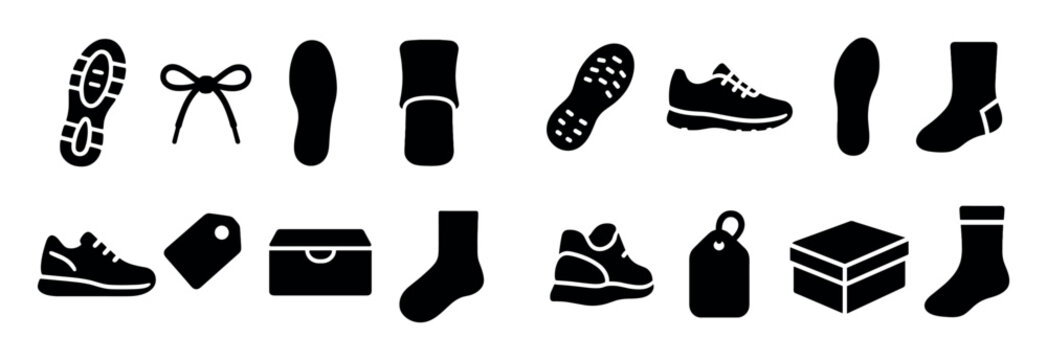 Footwear icons with sneaker sock box solid