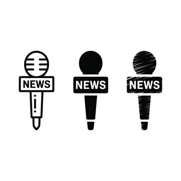 News microphone icon set, for reporter interviews and press conference media use