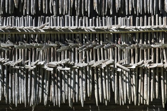 Diemen, wooden racks, wooden rack for drying hay at an old barn, Oberstdorf, Oberallg&auml;u, Allg&auml;u Alps, Allg&auml;u, Bavaria, Germany