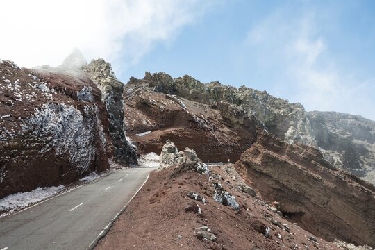 Road to Roque de los Muchachos, icy slopes, fog, La Palma, Canary Islands, Spain