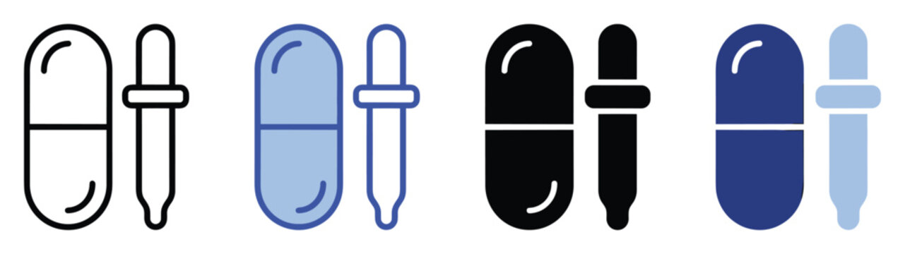 Medical capsule and dropper icons collection for health and pharmaceutical applications