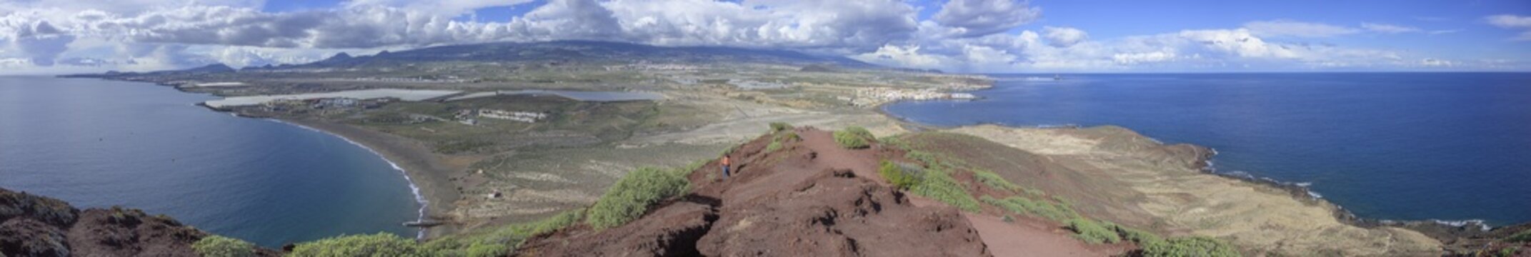 View from the top of Montana Roja to the right of the village, El Medano, Tenerife, Spain