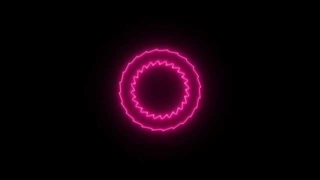 Neon light animated glowing circle loading icon on black.Neon ellipse circle border loop icon