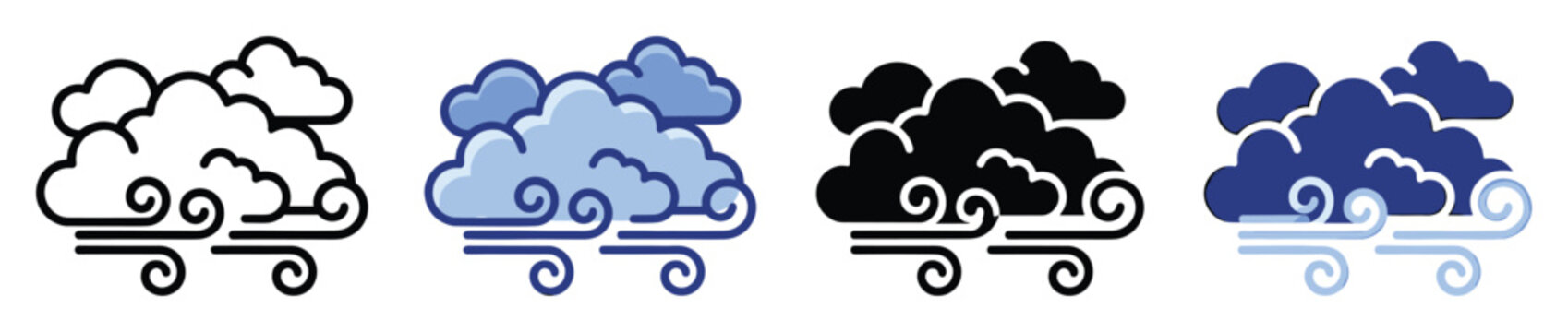 Clean cloud and wind weather icon set for digital forecast applications and user interfaces