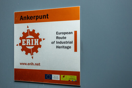 ERIH-Ankerpunkt-Schild zur Europ&auml;ischen Route der Industriekultur, Maastricht, Limburg, Niederlande
