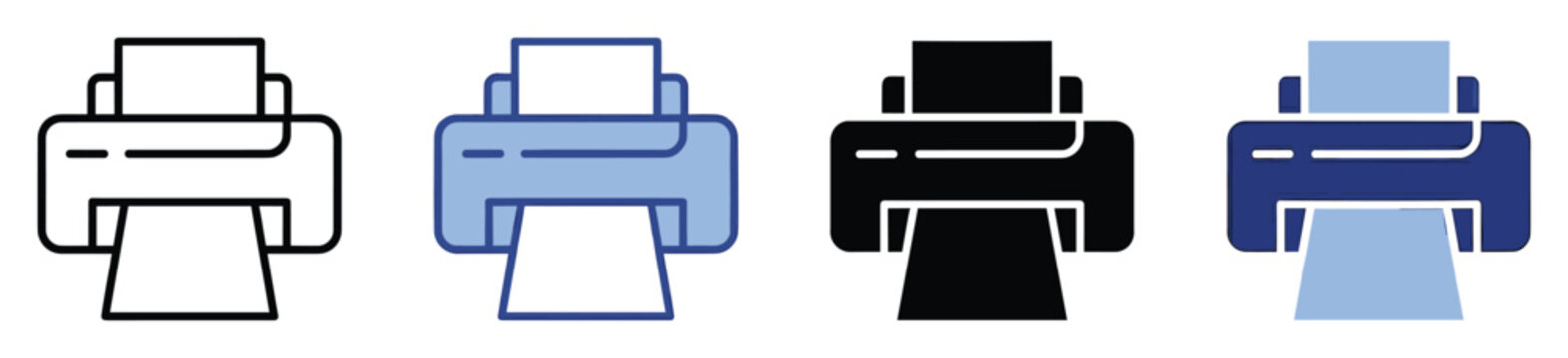 Computer printer machine icon set for document production and office technology applications