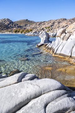 Rocks on the turquoise sea, coast near the beach Kolimbithres, Paros, Cyclades, Aegean Sea, Greece