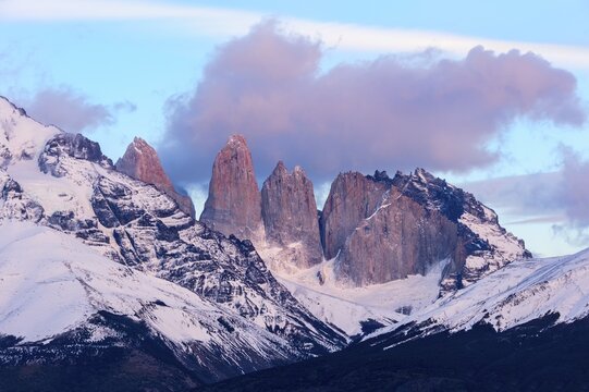 Cuernos des Paine and the Torres in the morning, Torres del Paine National Park, Chilean Patagonia, Chile