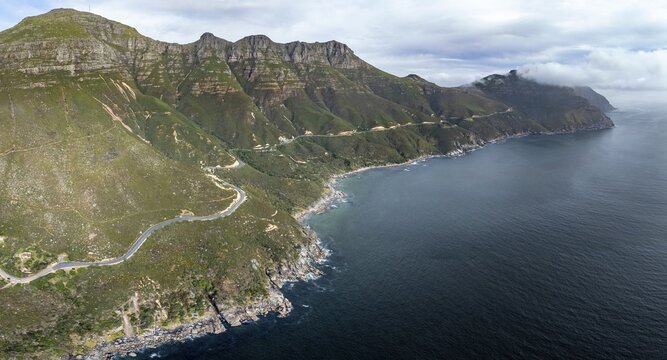 Aerial view, Chapman's Peak Drive coastal road, Noordhoek, Cape Town, Western Cape, South Africa