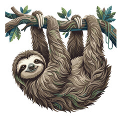 Fototapeta premium peaceful ancient three toed sloth hanging jungle canopy