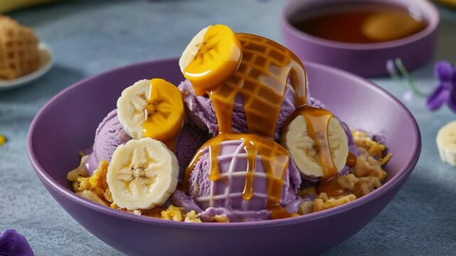 creamy beetroot and banana ice cream in a vibrant magenta bowl