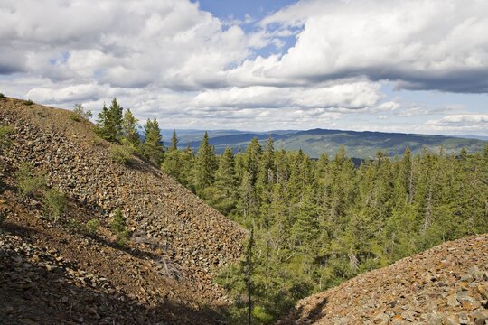 Mining waste piles at Haus Sachsen silver mine, Norway, Scandinavia, Europe