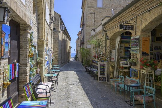 Colourful restaurant, Torre di palm tree, province of Fermo, Italy