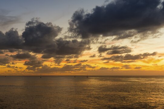 Pacific Ocean at sunset, Hanga Roa, Rapa Nui National Park, Easter Island, Chile