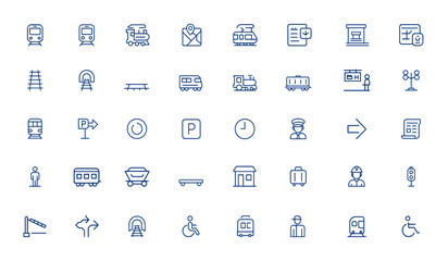 Minimalist Train and Railway Line Icon Pack – Editable Vector Transport Symbols for Subway, Railroad, Travel, Vehicle, Modern Pixel-Perfect Design, Transit, Locomotive, Metro and more. © JIm Studio