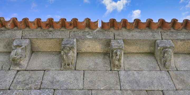 Saint Luzia&rsquo;s Chapel, Decorated corbels with medieval imagery, Trancoso, Serra da Estrela, Portugal