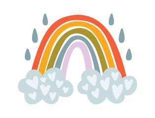 Obraz premium Rainbow With Clouds And Raindrops Cartoon