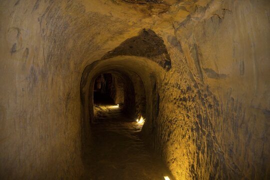 Passage in the sandstone of the Grotte del Cantinone, Osimo, province of Ancona, Italy