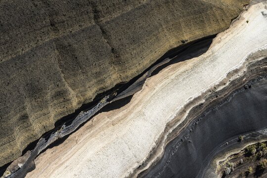 Differently coloured lava layers, Tenerife, Canary Islands, Spain