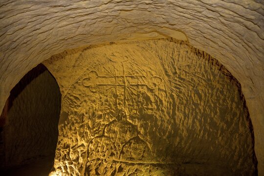 Carved cross, Grotte del Cantinone, Osimo, Province of Ancona, Italy