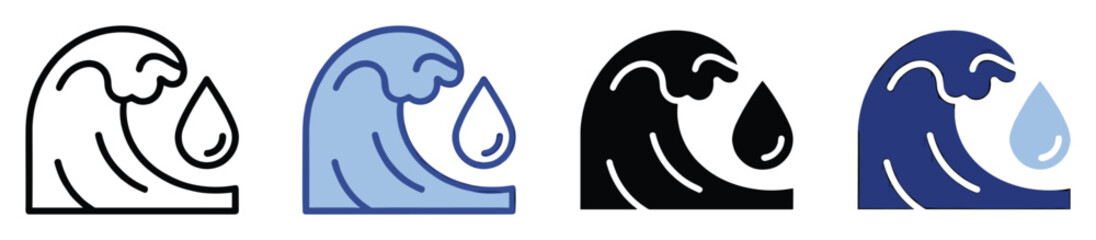Obraz premium Vector wave and water droplet icons representing ocean water and liquid for modern UI app design