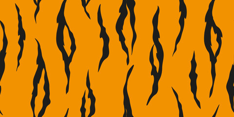 Naklejka premium Black tiger stripes skin seamless pattern. Wild animal skin texture for print, fabric, textile, wrapping paper, background, wallpaper.